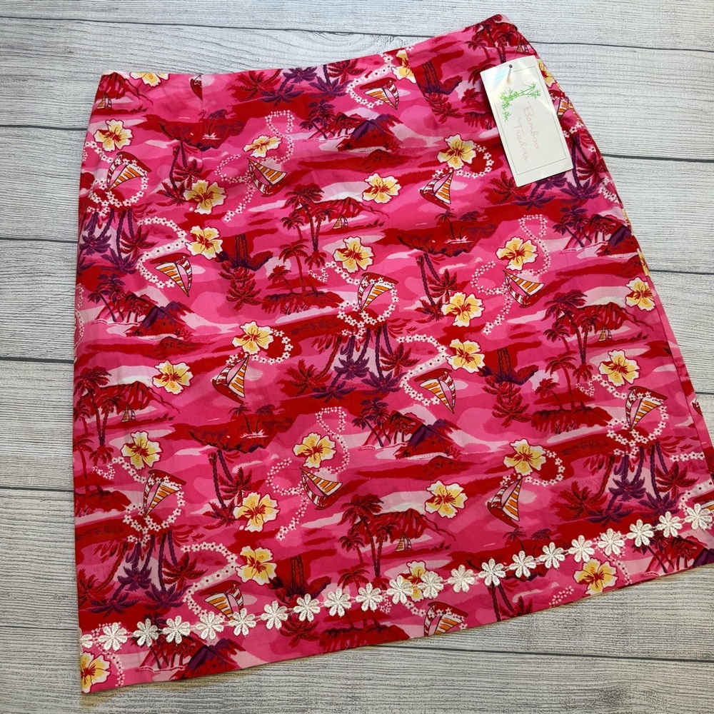 Vintage Bamboo Traders Pink Tropical Floral Mini Skirt with Yellow Accents